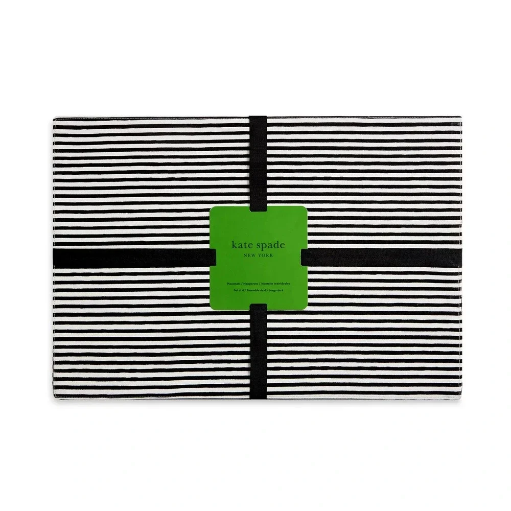 Hand Painted Shirting Stripe Reversible Placemats 4-Pack Set, 100% Cotton, Black